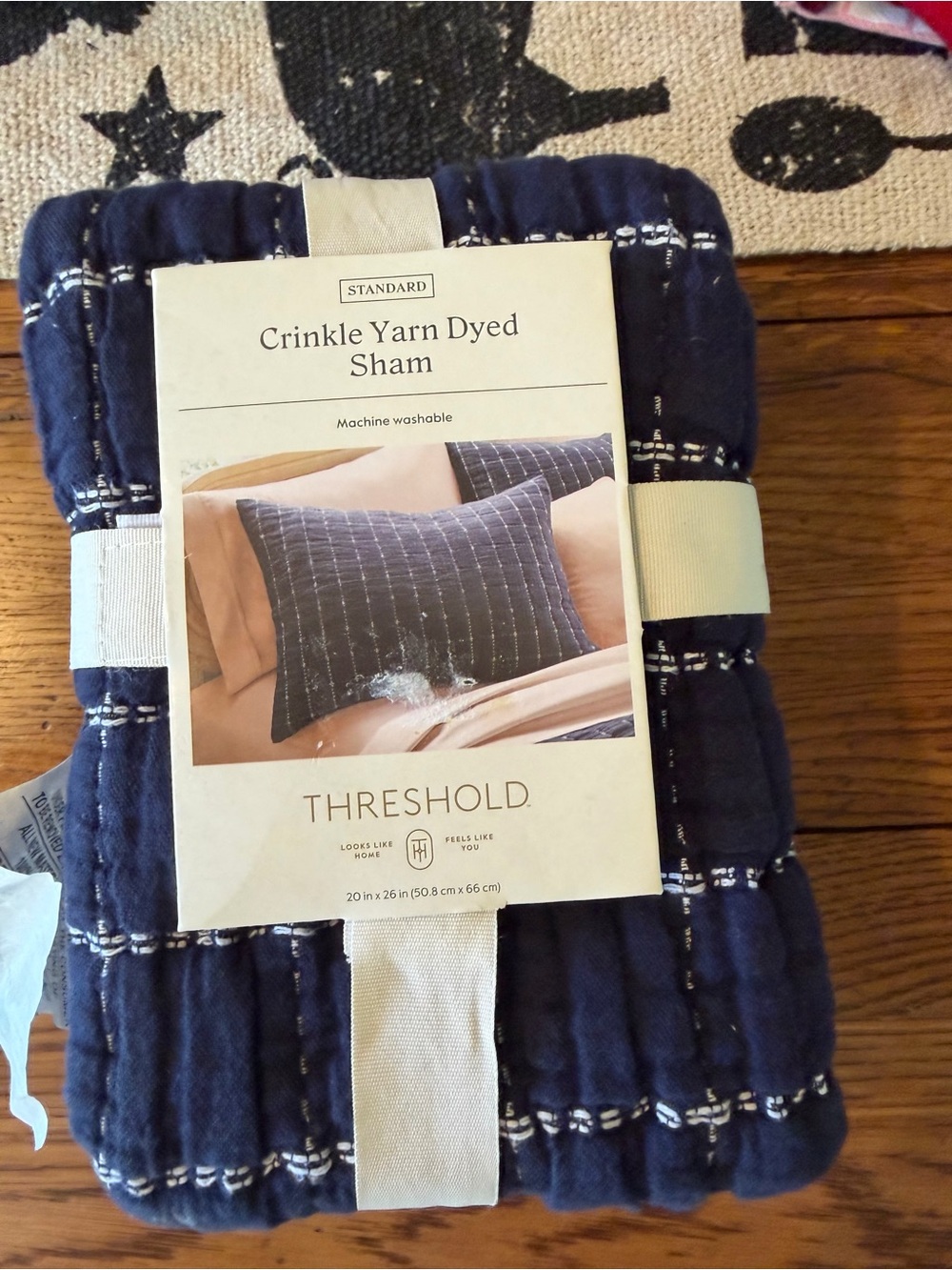 Threshold Crinkle Yarn Dyed Sham - Navy with White Stitching